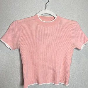 O & O Juniors Pink Sweater Knit Open Back Crop Top Sz M